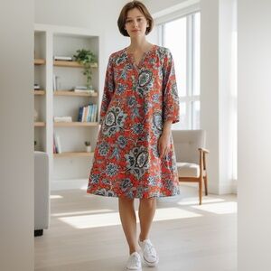 LOFT Floral Paisley Tunic Shift Dress- Size M